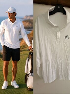 G/FORE White Long Sleeve Performance Golf Polo Shirt Men’s Large Stretch Athleti